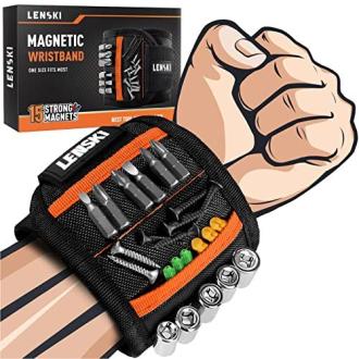 Bracelet magnétique Lenski pour bricolage avec aimants puissants, cadeau pratique pour artisans, électriciens, menuisiers, améliore l'organisation et efficacité de travail.