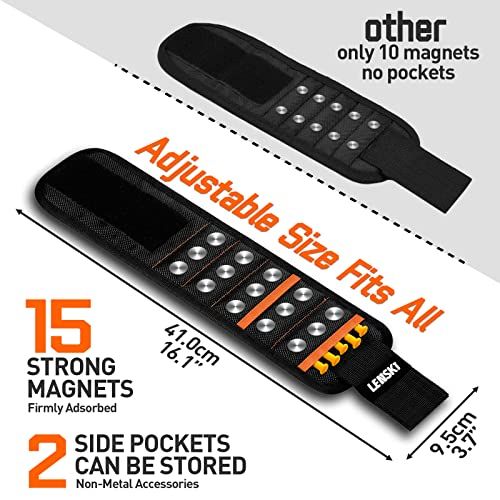 Bracelet magnétique Lenski pour bricolage avec aimants puissants, cadeau pratique pour artisans, électriciens, menuisiers, améliore l'organisation et efficacité de travail.