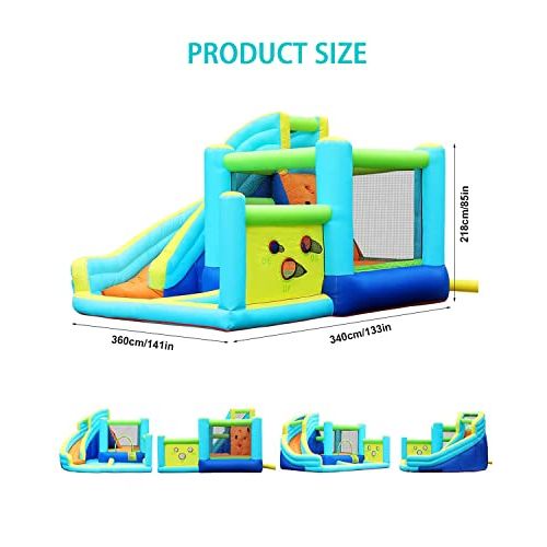 Enfants jouant sur structure gonflable avec toboggan et jeux d'eau
