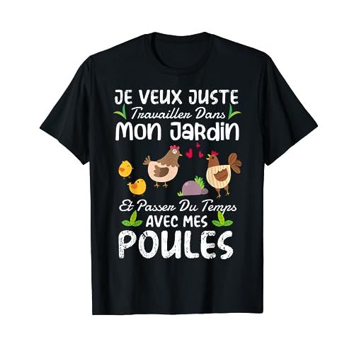 Tee-shirt jardinier drôle avec citation amusante et poules.