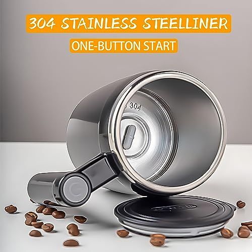 Mug avec mélangeur intégré Aicharynic, idéal pour mélanger café et thé, rechargeable USB, design élégant en acier inoxydable, parfait idée cadeau.