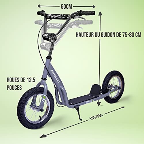 Trottinette rétro Apollo pour enfants avec grandes roues et frein à main sécurisé pour cadeau durable et amusant.