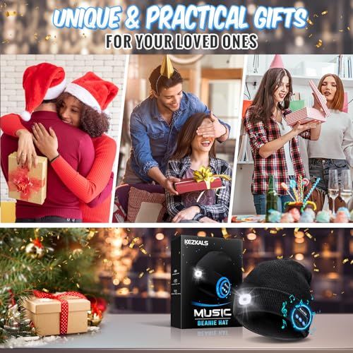 Bonnet connecté Bluetooth avec lampe LED, idéal pour écouter de la musique et prendre des appels en plein air. Cadeau technologique et pratique pour l'hiver.