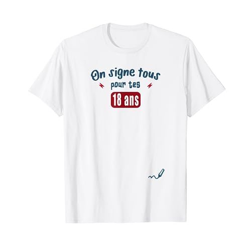 Tee-shirt blanc personnalisé avec signatures pour 18ème anniversaire