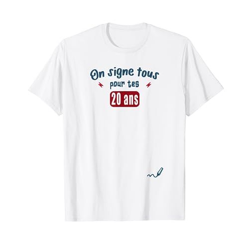 Tee-shirt signature anniversaire 20 ans souvenir personnalisable