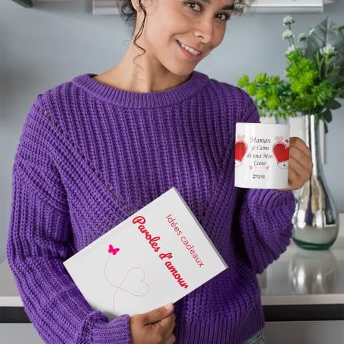 Mug en céramique avec coeurs roses et message Maman je t'aime de tout mon coeur.