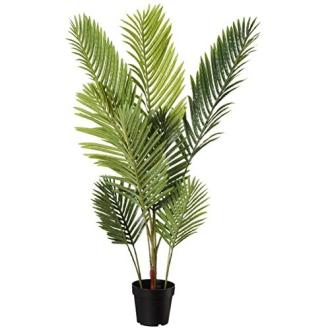 Plante verte artificielle tropicale en pot, 1m20, larges feuilles ajourées, décoration intérieure, sans entretien, idéale pour maison ou bureau.