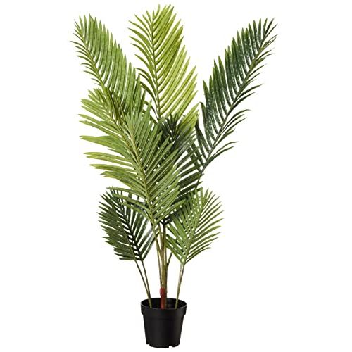 Plante verte artificielle tropicale en pot, 1m20, larges feuilles ajourées, décoration intérieure, sans entretien, idéale pour maison ou bureau.