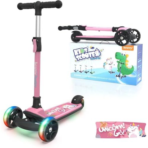 Trottinette 3 roues pour enfant, guidon réglable, roues LED, idéale cadeau anniversaire ou Noël, développement équilibre, pliable pour transport facile.