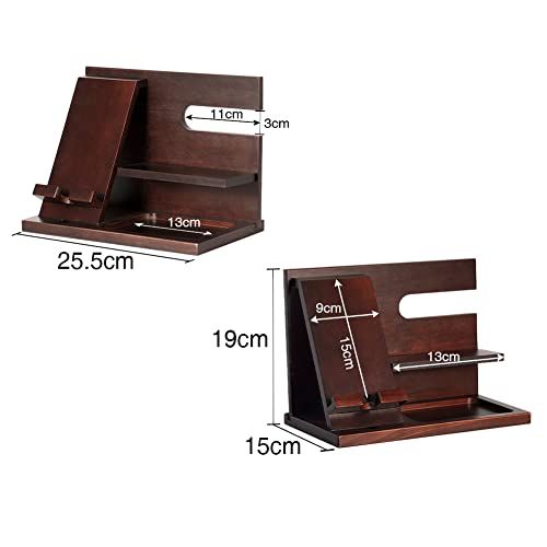 Organisateur de bureau en bois massif avec station de charge intégrée, design compact élégant, idéal pour un espace de travail ordonné et esthétique.