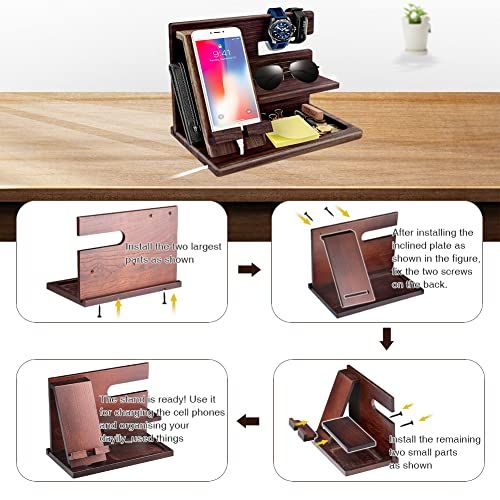 Organisateur de bureau en bois massif avec station de charge intégrée, design compact élégant, idéal pour un espace de travail ordonné et esthétique.