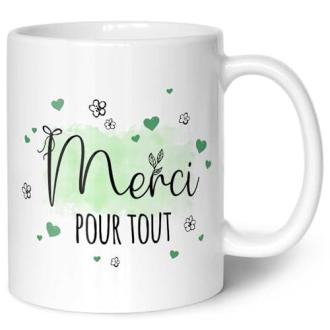 Mug Merci avec message de gratitude et design élégant en céramique durable et poignée confortable.