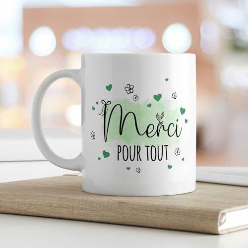 Mug Merci avec message de gratitude et design élégant en céramique durable et poignée confortable.