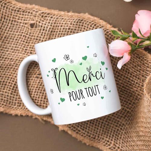 Mug Merci avec message de gratitude et design élégant en céramique durable et poignée confortable.
