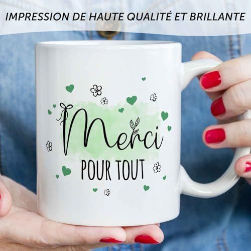 Mug Merci avec message de gratitude et design élégant en céramique durable et poignée confortable.