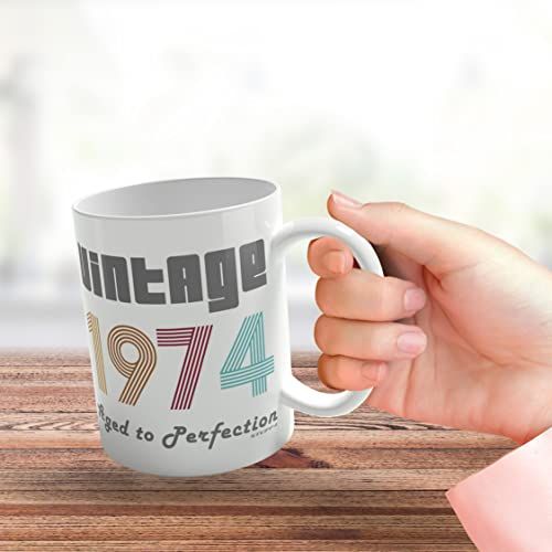 Mug Vintage 1974 en céramique, cadeau d'anniversaire pour célébrer l'année de naissance, 30 cl, passe au lave-vaisselle et micro-onde.