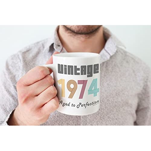 Mug Vintage 1974 en céramique, cadeau d'anniversaire pour célébrer l'année de naissance, 30 cl, passe au lave-vaisselle et micro-onde.