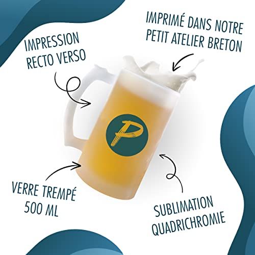 Chope à bière humoristique en verre givré avec inscription amusante