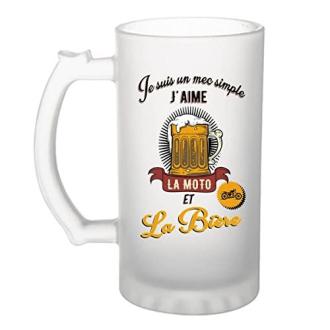 Chope à bière givrée avec inscription moto et bière pour passionnés