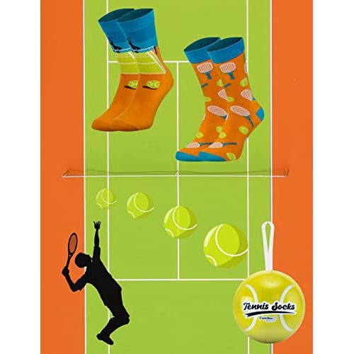 Chaussettes originales pour fans de tennis, motifs joueurs et raquettes, cadeau parfait en boîte balle, confort et style assurés.