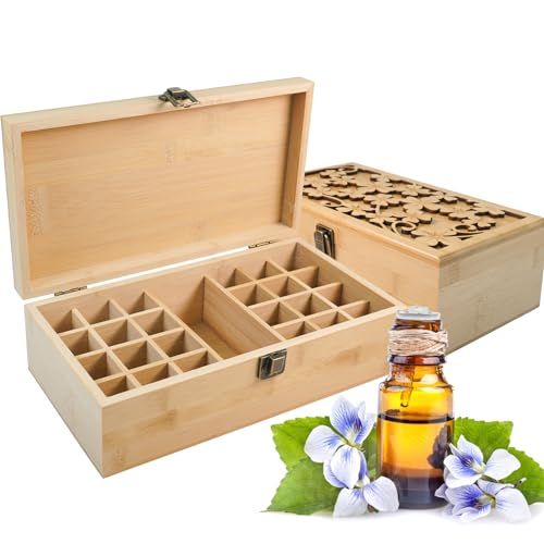 Coffret de rangement en pin pour 24 huiles essentielles au design élégant et fonctionnel.