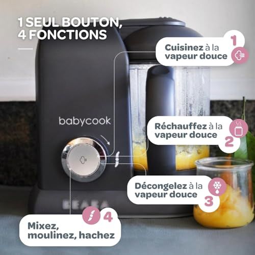 Robot culinaire Babycook Béaba pour cuisson vapeur, mélange, décongélation et réchauffage des aliments, idéal pour cadeau aux nouveaux parents.