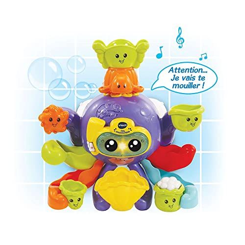 Jouet de bain interactif Mon Poulpe Rigolo avec mélodies et effets lumineux, idéal pour enfants 1-3 ans. Tentacules colorées et ventouse sécurisée.