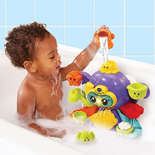 Jouet de bain interactif Mon Poulpe Rigolo avec mélodies et effets lumineux, idéal pour enfants 1-3 ans. Tentacules colorées et ventouse sécurisée.