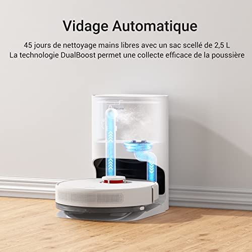 Robot aspirateur connecté Dreame avec navigation LiDAR et autovidage