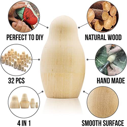 Poupées russes à peindre, en bois naturel, idée cadeau originale DIY, créatives et écologiques, parfait pour artistes et amateurs de loisirs créatifs.
