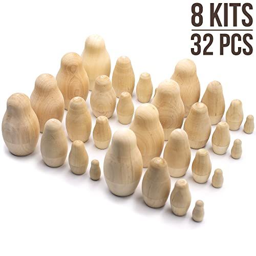 Poupées russes à peindre, en bois naturel, idée cadeau originale DIY, créatives et écologiques, parfait pour artistes et amateurs de loisirs créatifs.