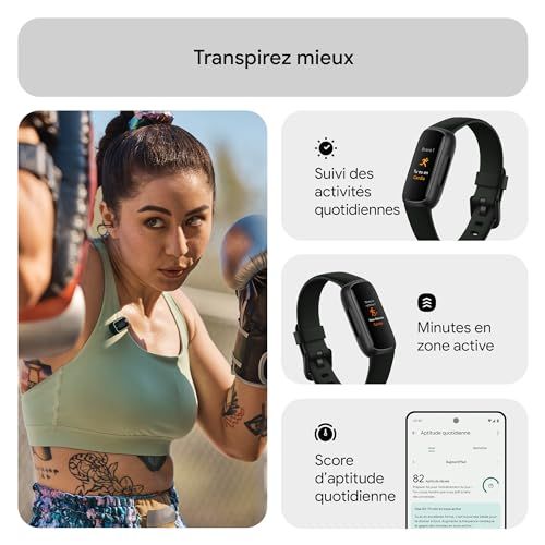 Bracelet d'activité Fitbit motivant au sport, suivi santé optimisé, gestion du stress, fonctionnalités pour bien-être physique et émotionnel.