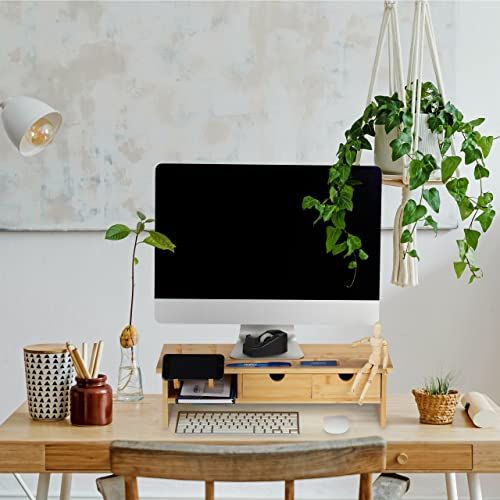 Organisateur de bureau et clavier en bambou Relaxdays, élégant et pratique, pour espace de travail ordonné, ergonomique et stylisé, cadeau idéal.
