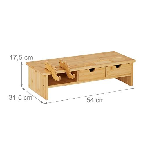 Organisateur de bureau et clavier en bambou Relaxdays, élégant et pratique, pour espace de travail ordonné, ergonomique et stylisé, cadeau idéal.