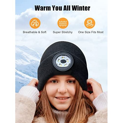 Bonnet connecté Bluetooth avec lampe LED, idéal pour écouter de la musique et prendre des appels en plein air. Cadeau technologique et pratique pour l'hiver.
