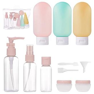 Bouteilles de voyage pratiques et étanches pour globe-trotteurs, parfaites pour transporter shampoings et lotions sans fuites. Cadeau idéal pour aventuriers.