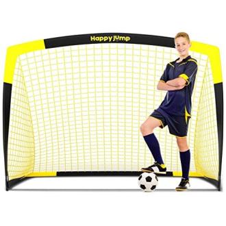 Cage de foot d'entraînement Happy Jump, dimensions 152x110x110 cm, idéale pour jeunes footballeurs, légère, pliable, résiste aux intempéries.