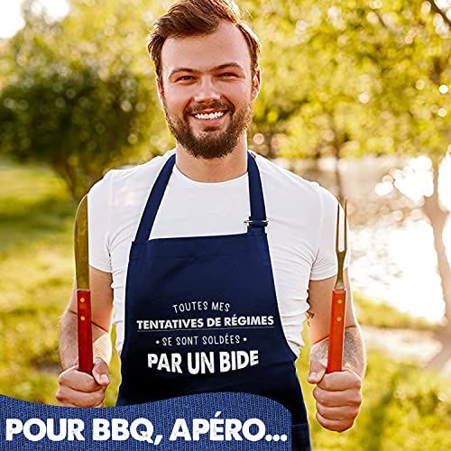 Tablier de cuisine humoristique pour homme avec poches