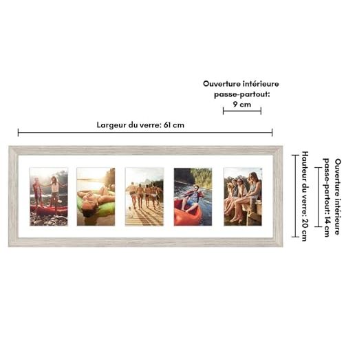 Cadre photo Americanflat 5 vues, 20x60 cm, MDF et verre trempé, idée cadeau déco pour afficher souvenirs et panoramas.
