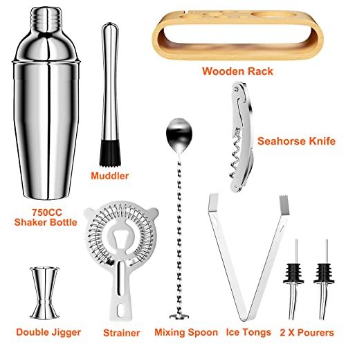 Set cocktail 10 pièces, élégant et pratique, parfait pour amateurs de mixologie et barmans, en acier inoxydable, idéal cadeaux occasions spéciales.