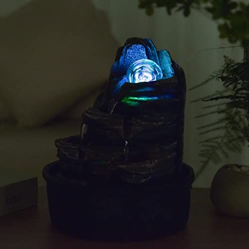 Fontaine Zen Light en résine effet pierre avec éclairage LED pour décoration et relaxation intérieure