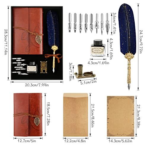 Kit de calligraphie rétro avec stylo plume d'oie et carnet en cuir vintage pour écriture manuscrite élégante.