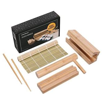 Kit complet de préparation maki sushi en bambou avec accessoires traditionnels japonais pour gastronomes.