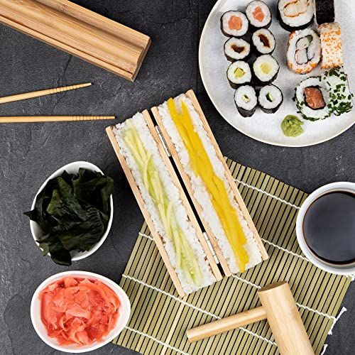 Kit complet de préparation maki sushi en bambou avec accessoires traditionnels japonais pour gastronomes.