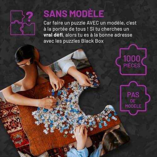 Puzzle Black Box 1000 pièces avec motif surprise sans modèle, défi captivant idéal pour anniversaires et Noël, pour amateurs de casse-têtes.
