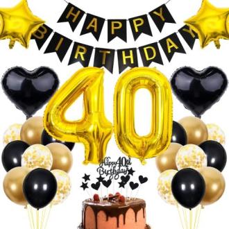Kit de décoration anniversaire 40 ans - Guirlande, ballons, décorations pour gâteau - Ambiance festive et glamour garantie!