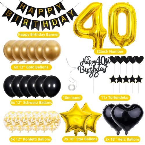 Kit de décoration anniversaire 40 ans - Guirlande, ballons, décorations pour gâteau - Ambiance festive et glamour garantie!