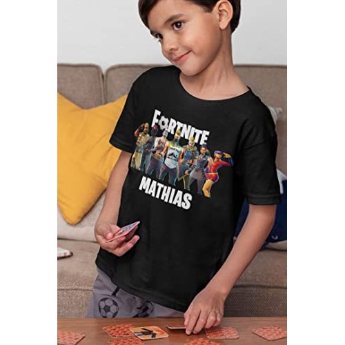 T-shirt personnalisé Fortnite pour enfants, cadeau idéal pour jeunes fans, design unique avec prénom ou message, mode et confort garanti.