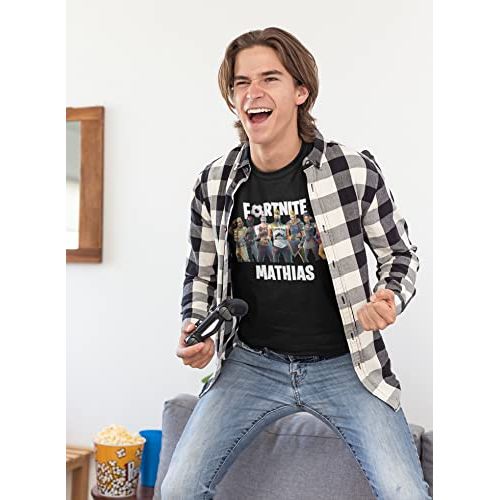 T-shirt personnalisé Fortnite pour enfants, cadeau idéal pour jeunes fans, design unique avec prénom ou message, mode et confort garanti.