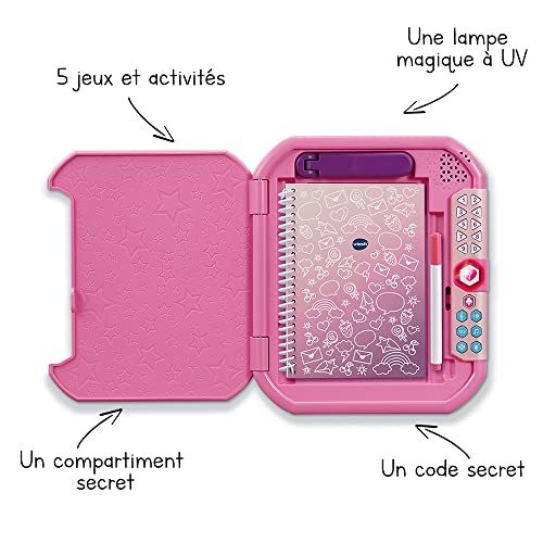 VTech KidiSecrets Magic Glow journal intime interactif avec stylo encre invisible et jeux éducatifs pour enfants.